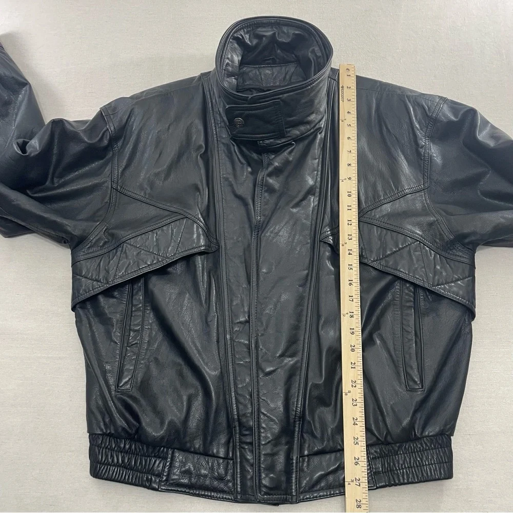 Wilsons Leather Motorcycle Jacket Vintage Black Leather Biker Bomber Jacket XL - Picture 14 of 15